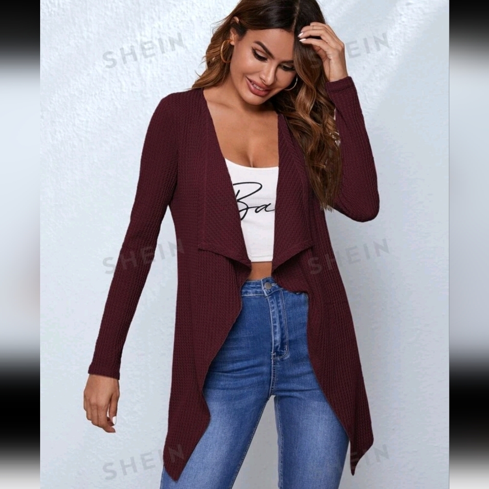 Waffle Knit Burgundy Cardigan - Picture 1 of 6